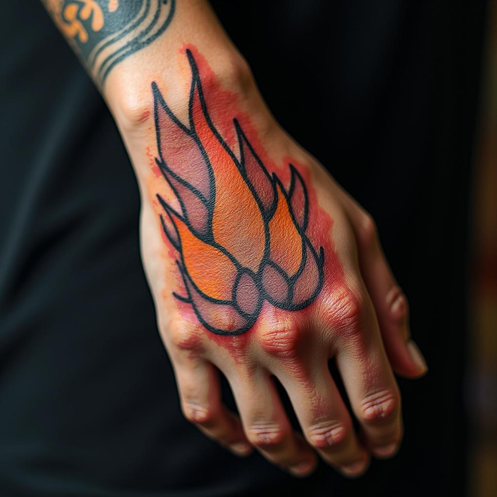 Flamesin authentic tattoo style, incorporating traditional modifications, bold black outlines, solid color fills, featuring classic authentic elements - Variation 4