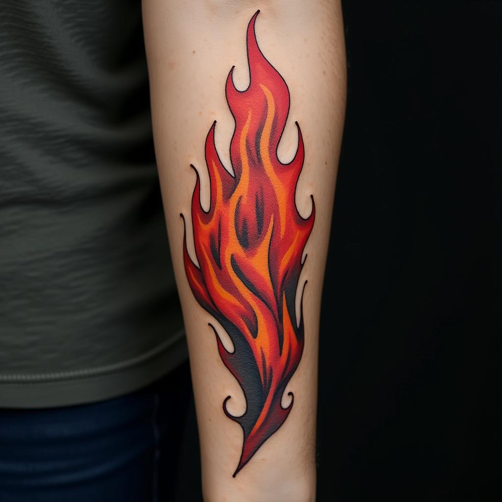 Flamesin authentic tattoo style, incorporating traditional modifications, bold black outlines, solid color fills, featuring classic authentic elements - Variation 2
