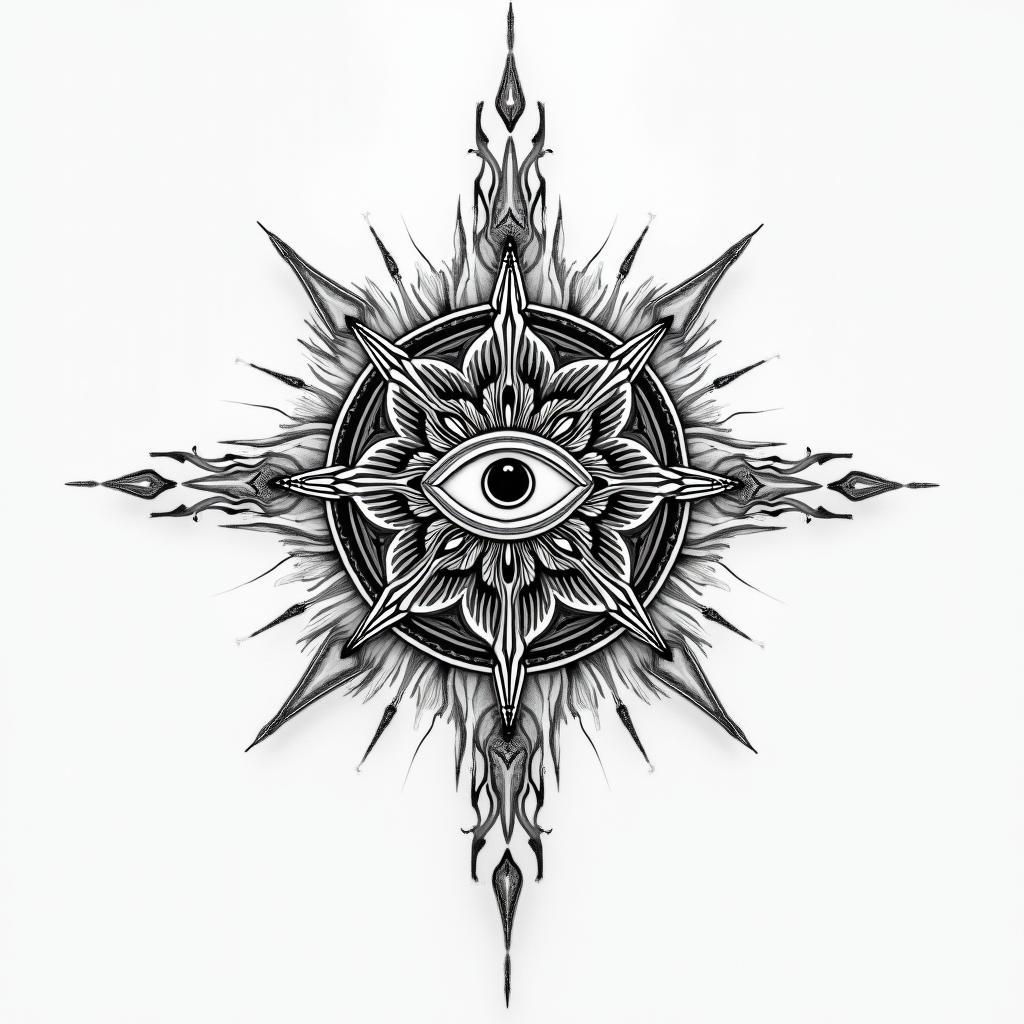 Brandon Lehmann - Gemini - South Africain spiritual symbols tattoo style, featuring an intricate design incorporating elements, Hamsa hand, third eye, minimalist composition - Variation 3