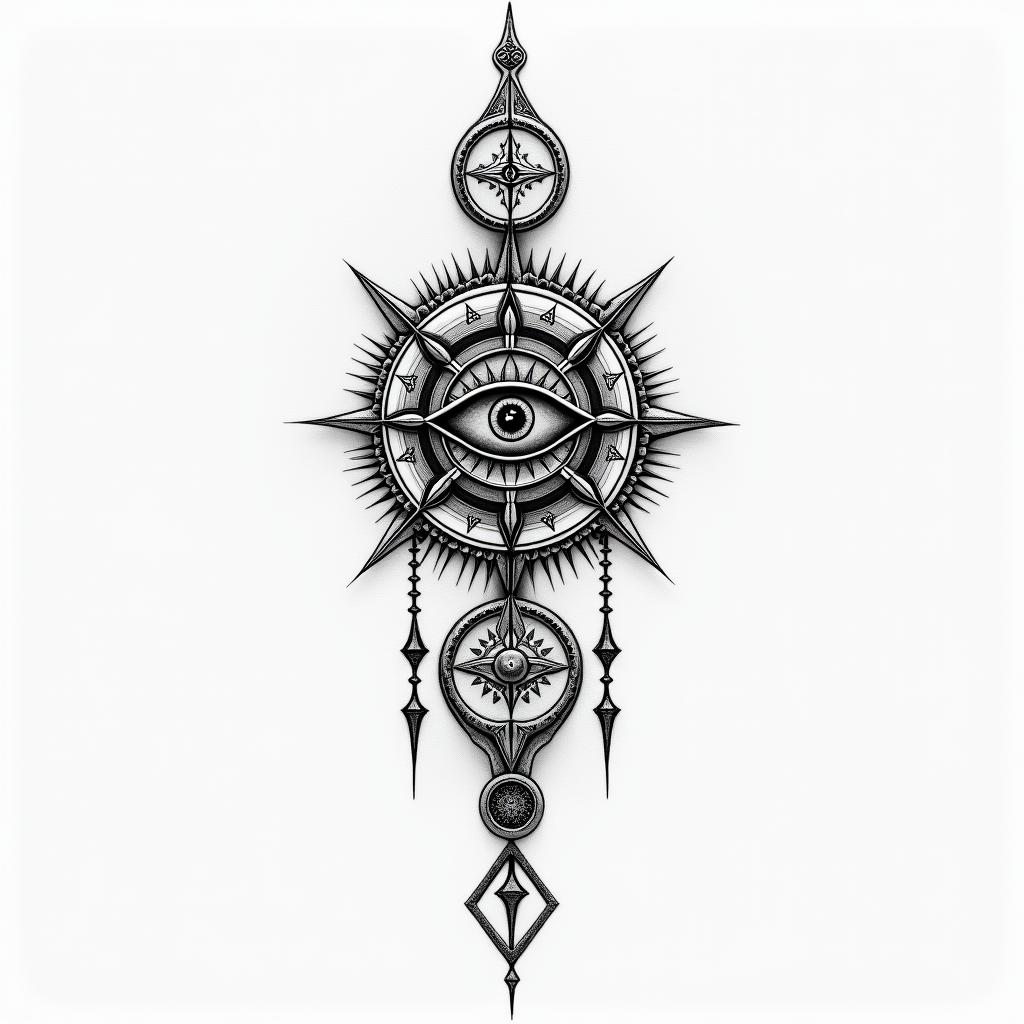 Brandon Lehmann - Gemini - South Africain spiritual symbols tattoo style, featuring an intricate design incorporating elements, Hamsa hand, third eye, minimalist composition - Variation 2