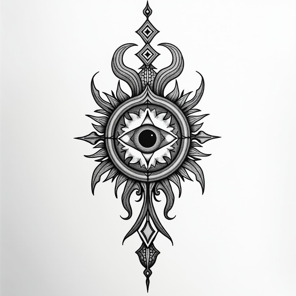 Brandon Lehmann - Gemini - South Africain spiritual symbols tattoo style, featuring an intricate design incorporating elements, Hamsa hand, third eye, minimalist composition - Variation 4