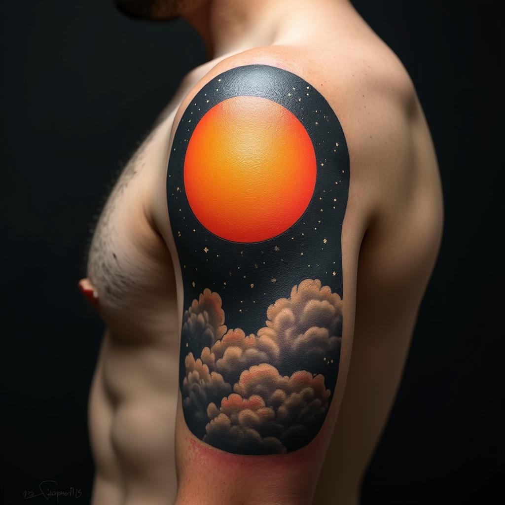 Sun and moon intertwined, glowingin realism tattoo style, featuring a highly detailed, lifelike, capturing every detail, photorealistic, ultra realistic, intricate shading, smooth and sharp, - Variation 10