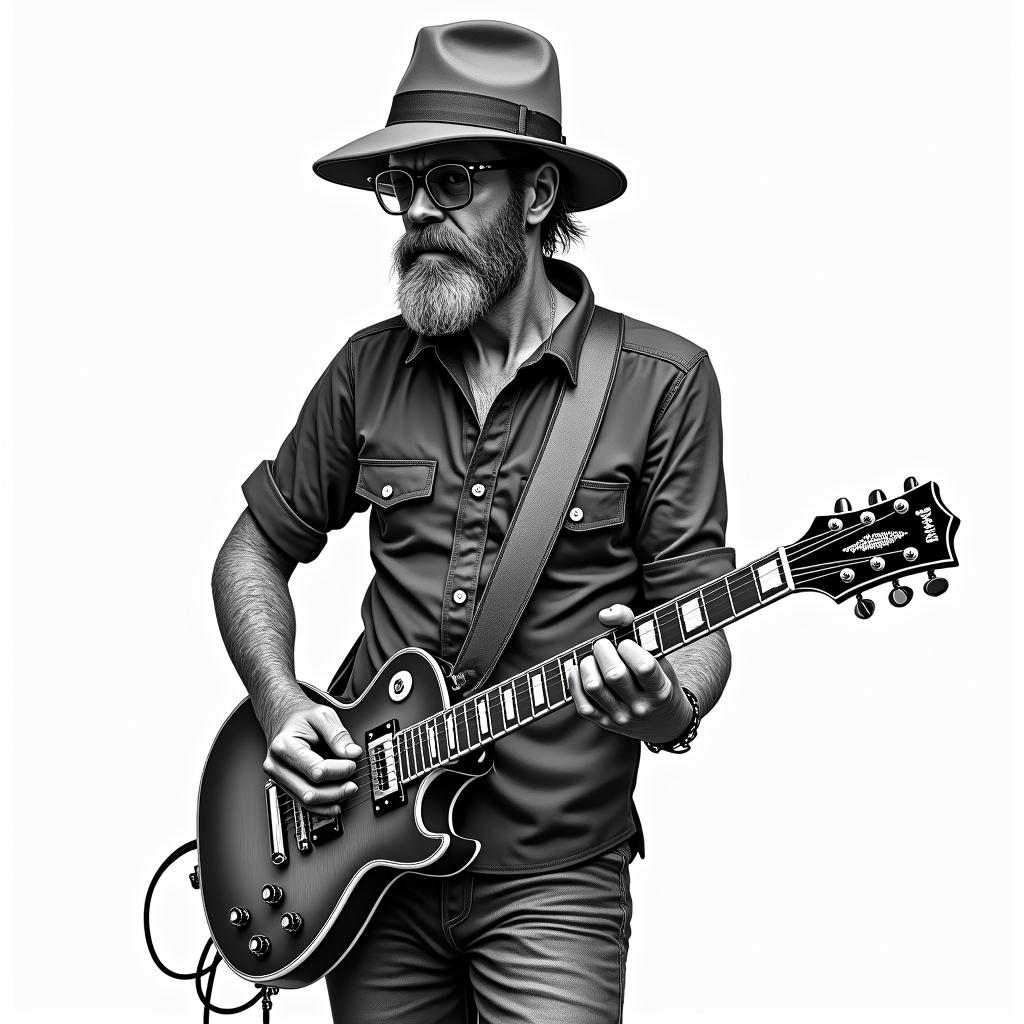 Poor outdoors guitaristin new school tattoo, pop culture, modern, detailed tattoo, illustrative