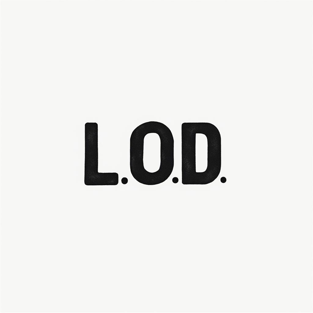 L.O.Dminimalist text-based tattoo, Monospace font ultra-realistic, perfectly placed, high-quality font design, photo-realistic shading, 8k, high quality, finely detailed typograph - Variation 2