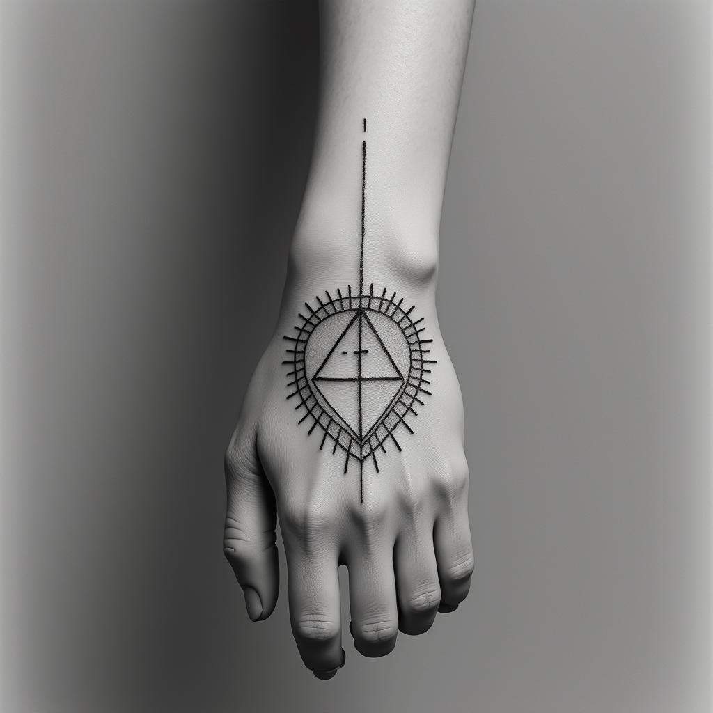 Broken heartin minimalist style tattoo, featuring simple shapes and fine lines, with minimal shading and details, tiny triangles, creating a sense of balance and harmony - Variation 2