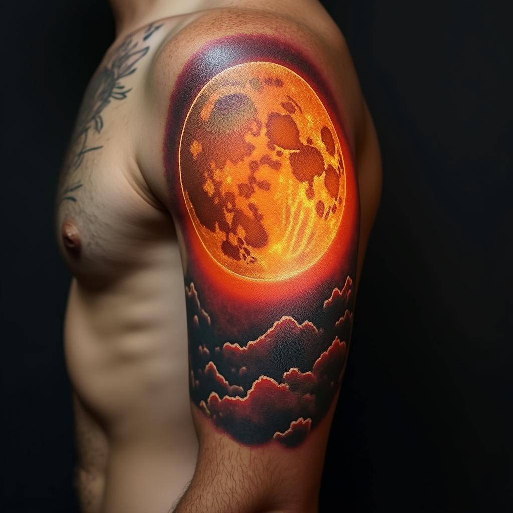 Sun and moon intertwined, glowingin realism tattoo style, featuring a highly detailed, lifelike, capturing every detail, photorealistic, ultra realistic, intricate shading, smooth and sharp, - Variation 8