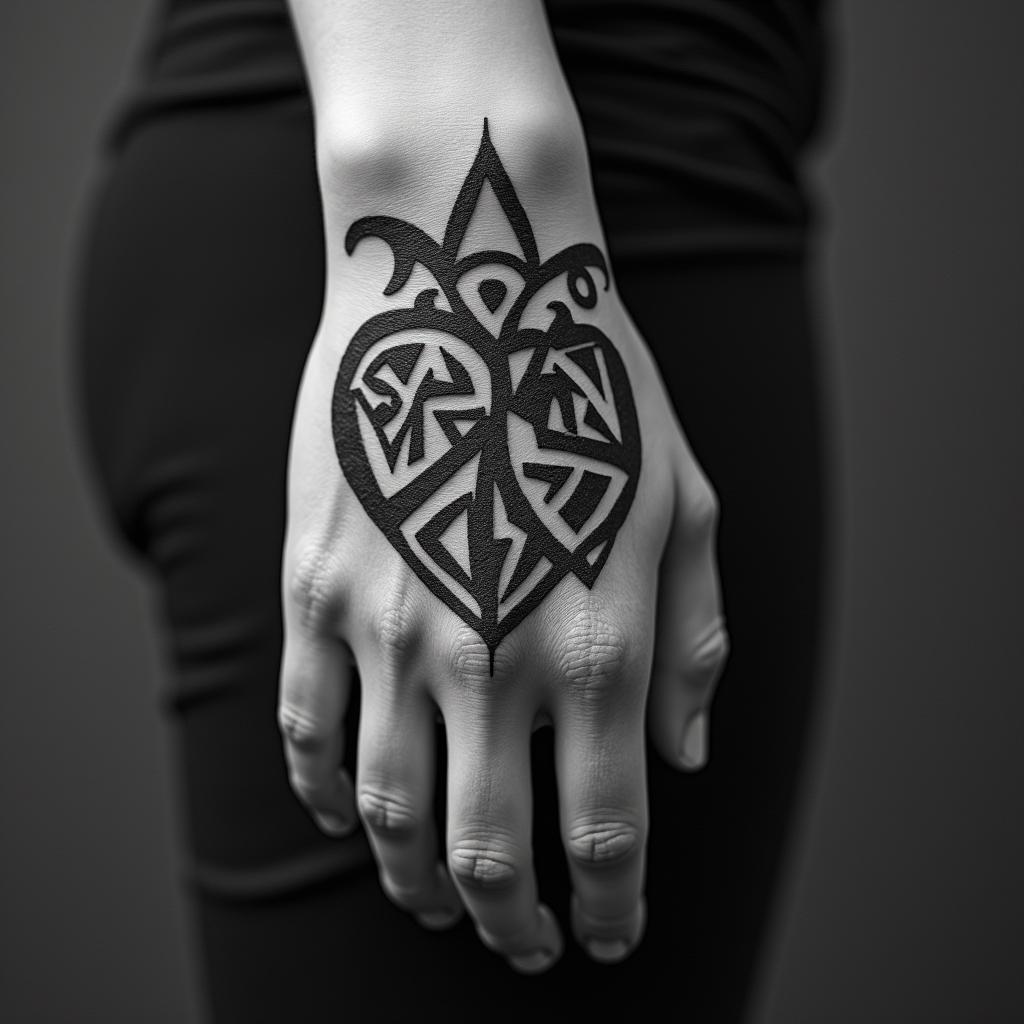 Broken heartin tribal tattoo style, featuring bold and black geometric shapes, curved lines, intertwine and flow seamlessly, creating a powerful and symbolic design, polynesian and maori styles