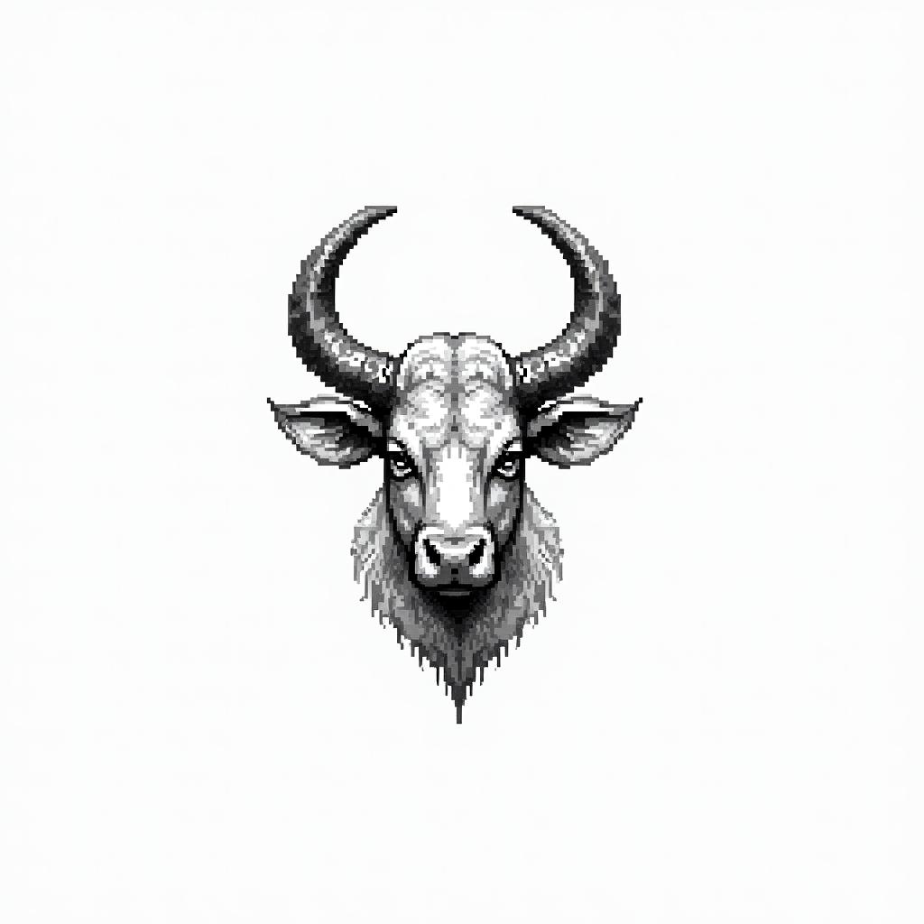 Zodiac sign Taurusin 8-bit tattoo style, minimalistic pixel style tattoo, pixel art with simplified shapes and retro gaming visuals, inspired by 8-bit pixel based detailing - Variation 2