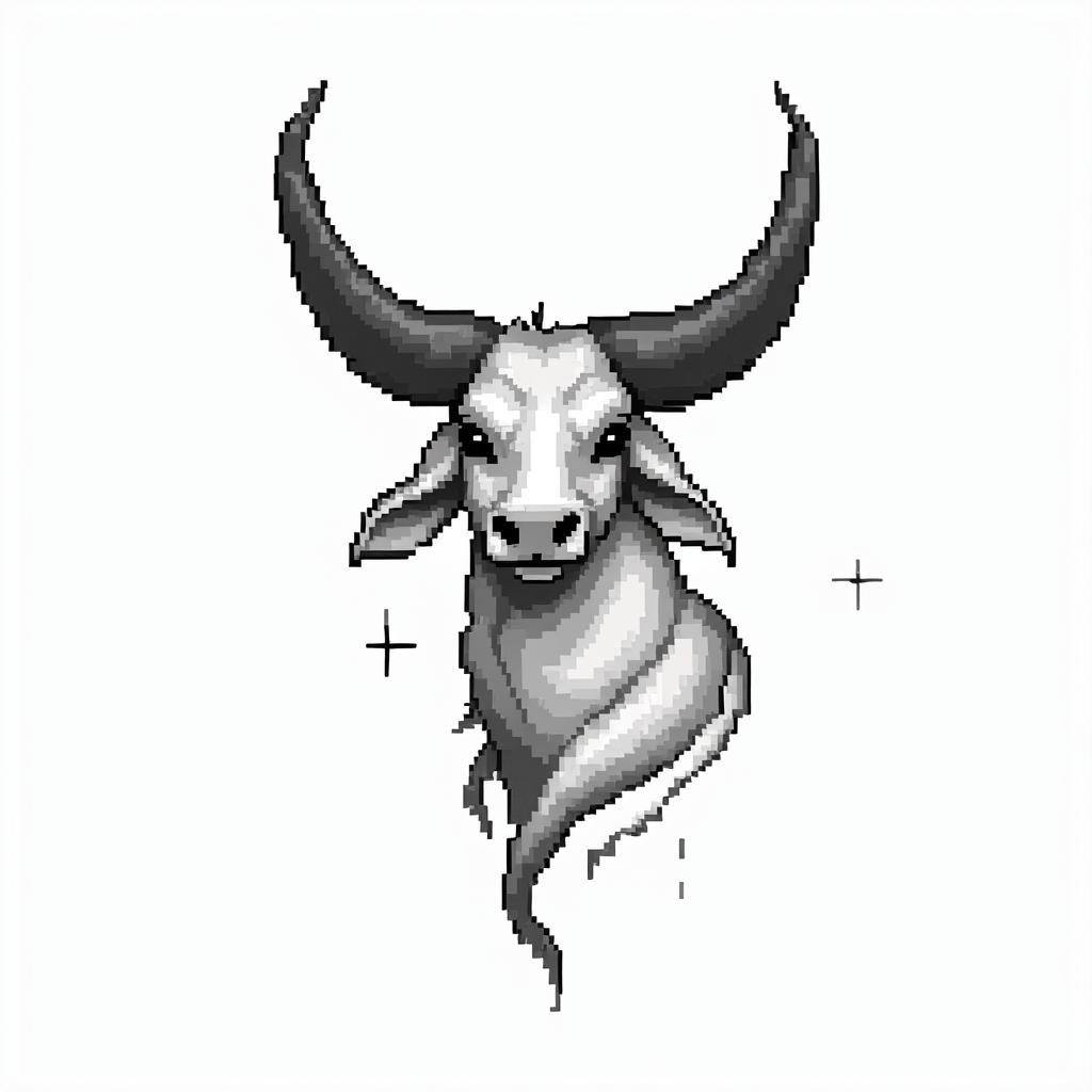 Zodiac sign Taurusin 8-bit tattoo style, minimalistic pixel style tattoo, pixel art with simplified shapes and retro gaming visuals, inspired by 8-bit pixel based detailing - Variation 4