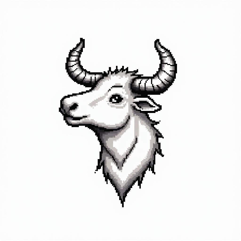 Zodiac sign Taurusin 8-bit tattoo style, minimalistic pixel style tattoo, pixel art with simplified shapes and retro gaming visuals, inspired by 8-bit pixel based detailing - Variation 3