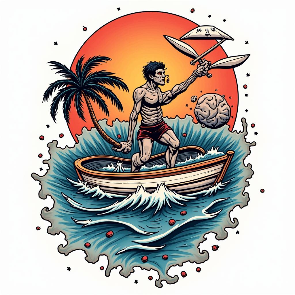 I would like to rediscover my love for travel, for freedom with my Aquarius sign. My city of Bayonne that I love, but also my love for sports and the ocean.in pop art style tattoo, featuring bold and vibrant colors, exaggerated outlines, iconic imagery, inspired by comic books and speech bubbles, comic book characters, retro pop culture - Variation 3
