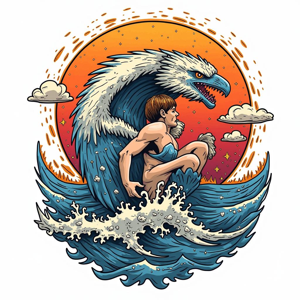 I would like to rediscover my love for travel, for freedom with my Aquarius sign. My city of Bayonne that I love, but also my love for sports and the ocean.in pop art style tattoo, featuring bold and vibrant colors, exaggerated outlines, iconic imagery, inspired by comic books and speech bubbles, comic book characters, retro pop culture - Variation 4