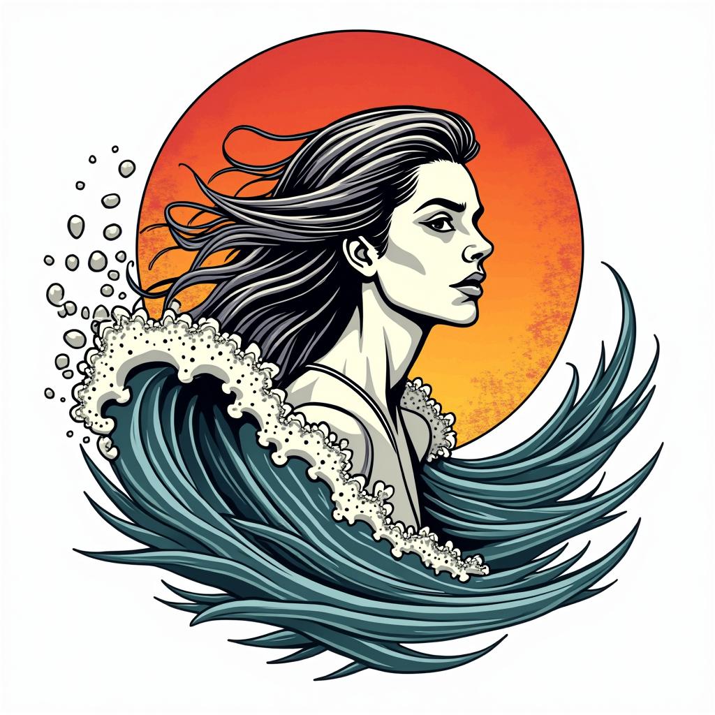 I would like to rediscover my love for travel, for freedom with my Aquarius sign. My city of Bayonne that I love, but also my love for sports and the ocean.in pop art style tattoo, featuring bold and vibrant colors, exaggerated outlines, iconic imagery, inspired by comic books and speech bubbles, comic book characters, retro pop culture - Variation 2