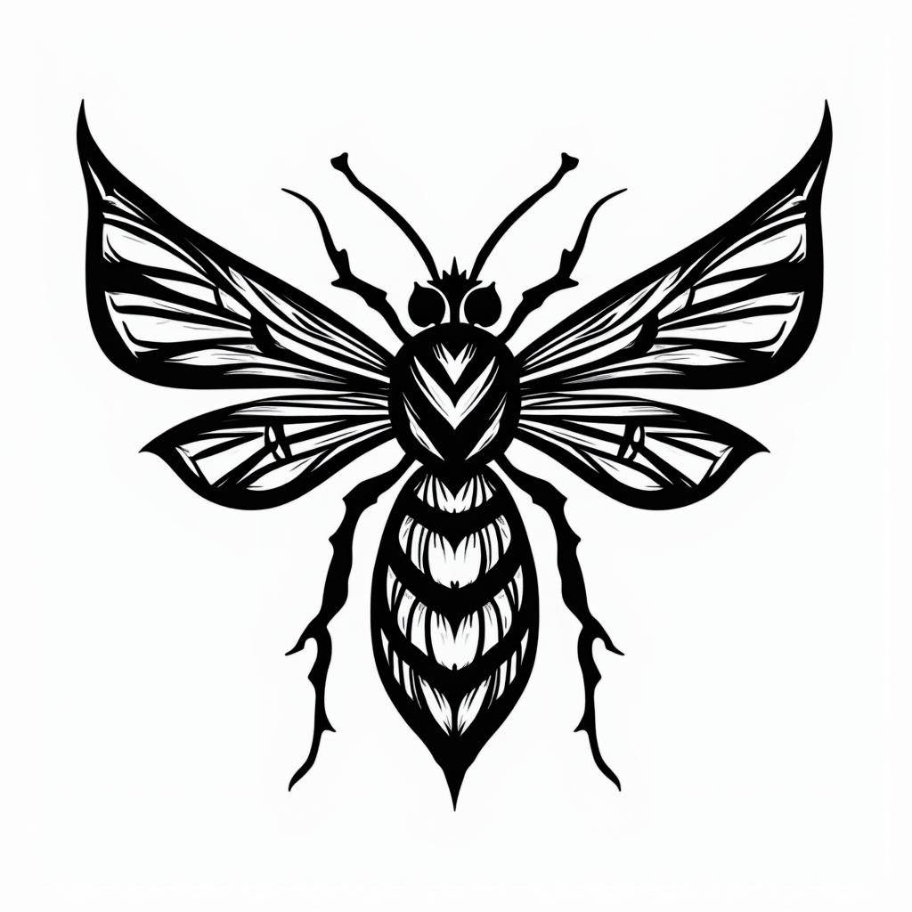 Bee rosein tribal tattoo style, featuring bold and black geometric shapes, curved lines, intertwine and flow seamlessly, creating a powerful and symbolic design, polynesian and maori styles - Variation 3