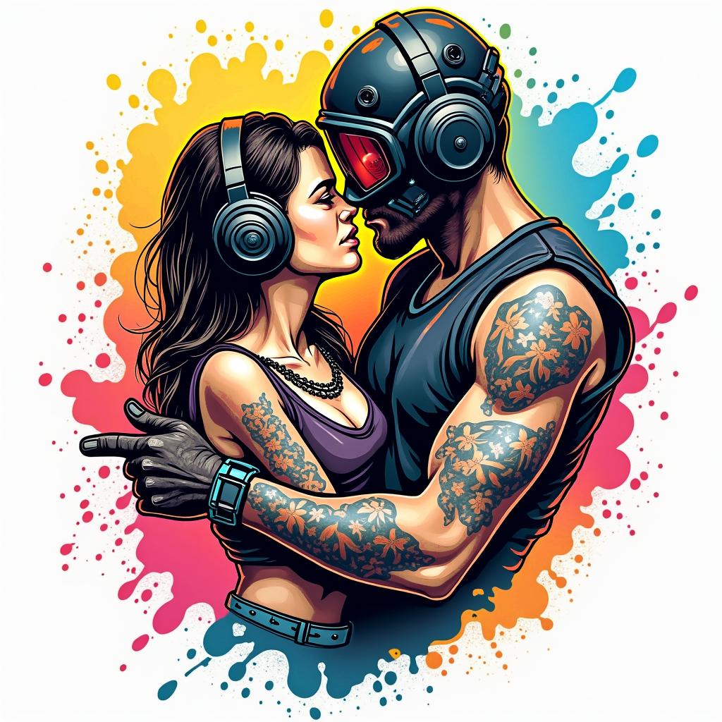 Father of 2 children with a wife born in '79 who likes paintball.in pop art style tattoo, featuring bold and vibrant colors, exaggerated outlines, iconic imagery, inspired by comic books and speech bubbles, comic book characters, retro pop culture - Variation 4