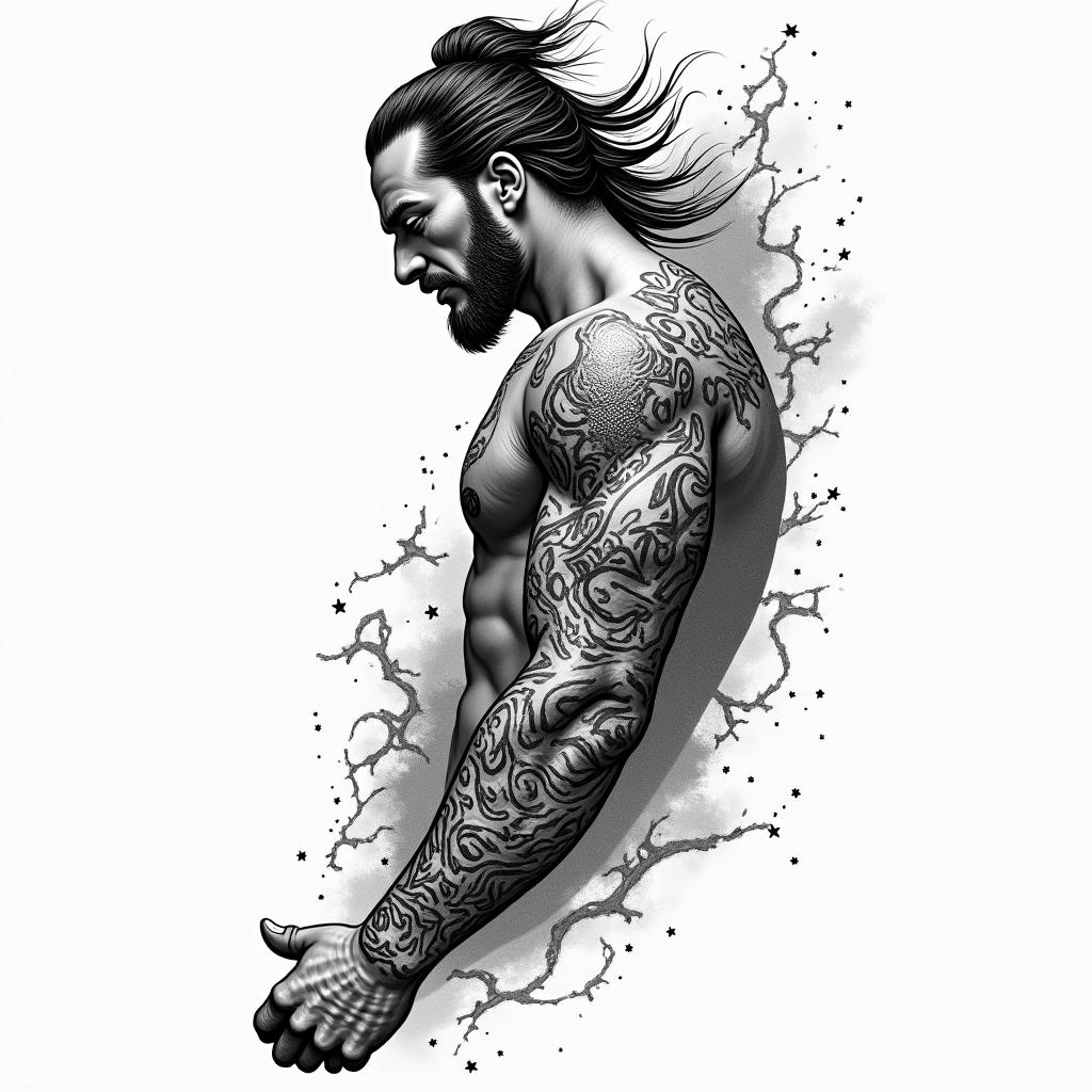 Yakuza style sleevein japanese style tattoo, detailed tattoo, traditional japanese culture tattoo, mythology, 8k - Variation 2