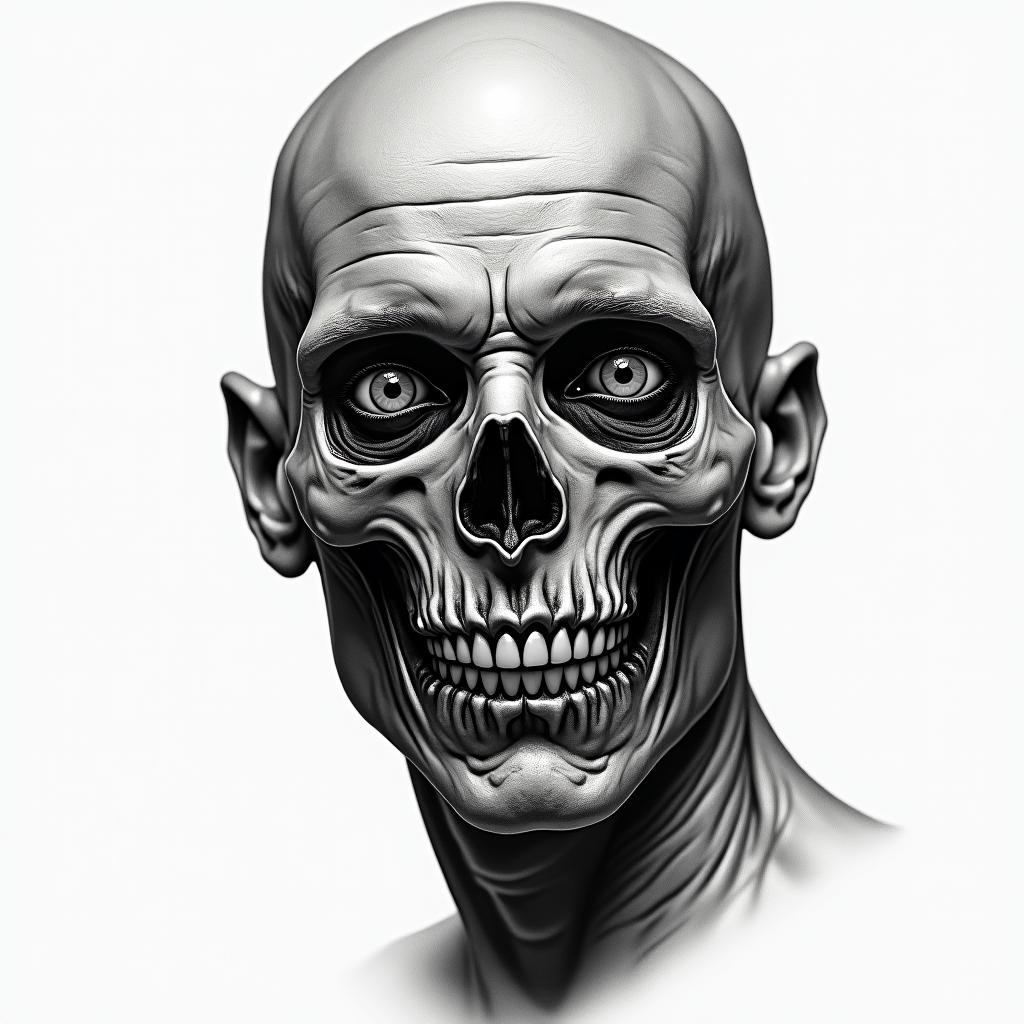 A man’s face. Half human half zombiein portrait tattoo style, featuring a highly realistic and detailed depiction - Variation 4