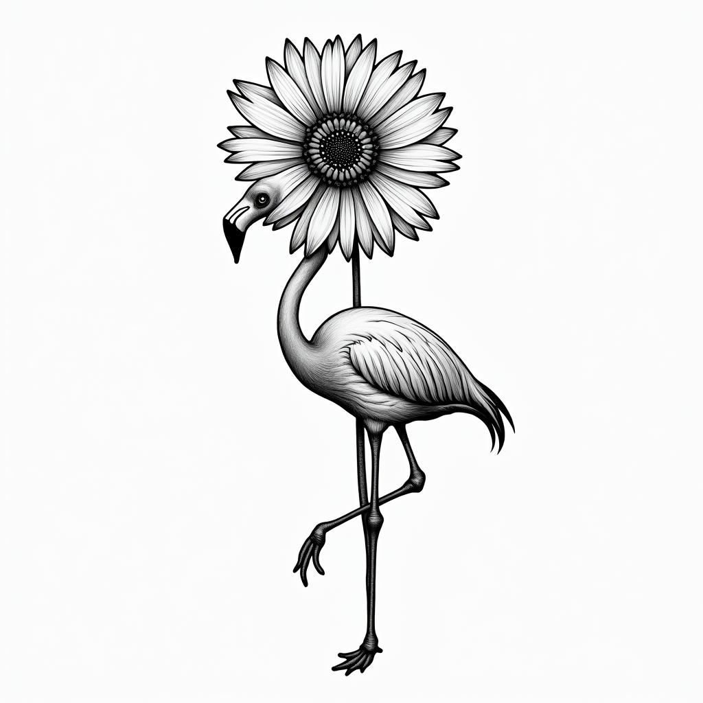 Dandelion tattoo blowing with the words just breathe and a flamingo beneath itin new school tattoo, pop culture, modern, detailed tattoo, illustrative - Variation 3