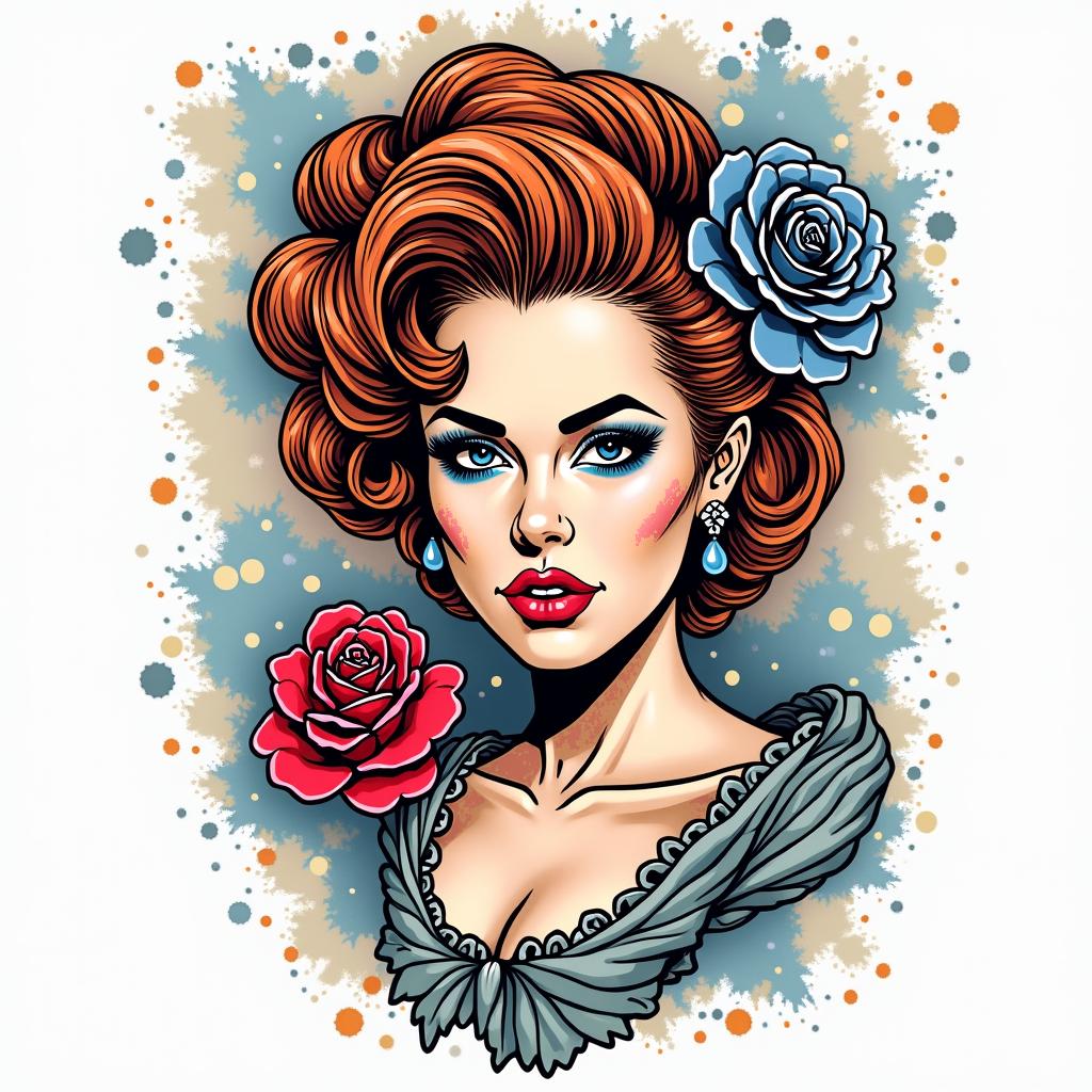 Tatiana Tauroin pop art style tattoo, featuring bold and vibrant colors, exaggerated outlines, iconic imagery, inspired by comic books and speech bubbles, comic book characters, retro pop culture - Variation 3