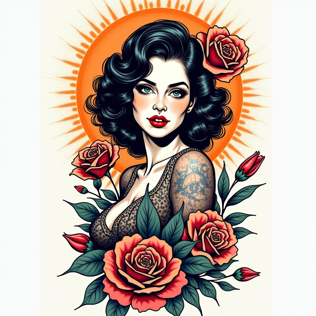 Tatiana Tauroin pop art style tattoo, featuring bold and vibrant colors, exaggerated outlines, iconic imagery, inspired by comic books and speech bubbles, comic book characters, retro pop culture - Variation 4