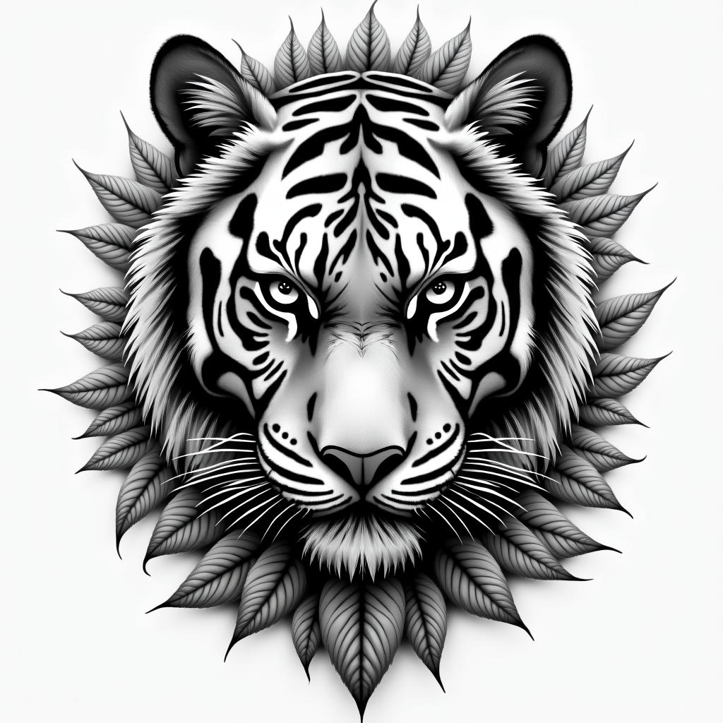 Tiger with intense eyes in a junglehigly detailed tattoo - Variation 5