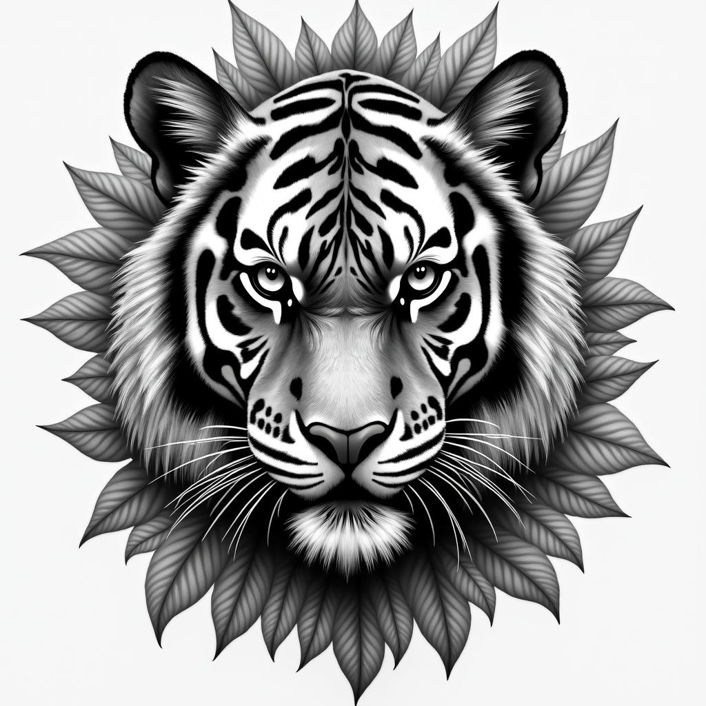 Tiger with intense eyes in a junglehigly detailed tattoo - Variation 8