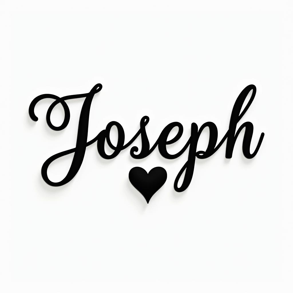 Josephin elegant cursive calligraphy style 2d tattoo, decorate with roses, featuring a smooth and flowing handwritten script with slightly thickened strokes for a luxurious and bold appearance, heart symbol between names, sleek and glossy black text with shadowing, minimalist matte white background, clean and sharp edges, illuminated with soft lighting, romantic, 8k, high-quality textures with refined typography - Variation 2