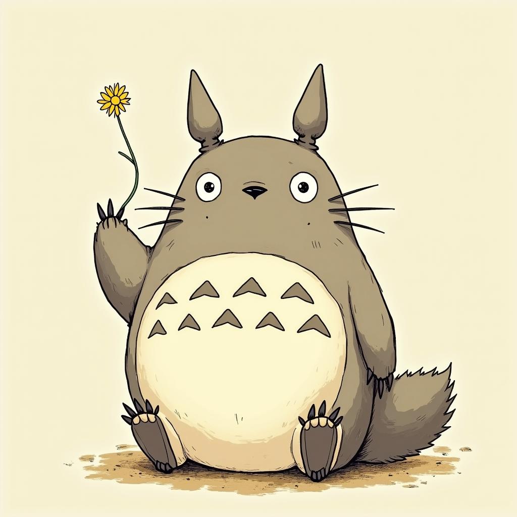 Totoro on coke with slutsGhibli, Studio Ghibli aesthetic, hand-drawn anime style, retro nostalgic atmosphere, retro soft pastel color palette with earthy tones, retro Japanese cinematic shot, yellow tint effect, bald character, smooth surface, anime shadow 90's anime style - Variation 8