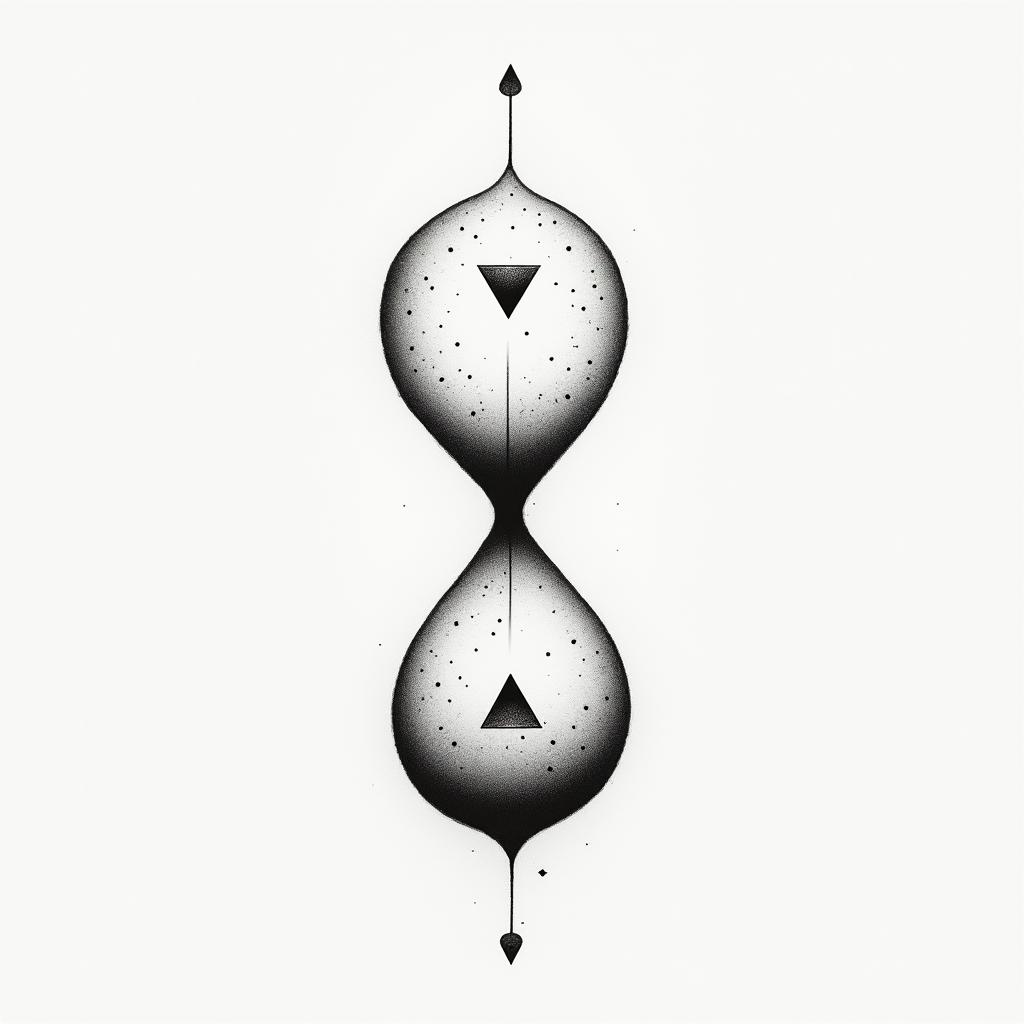 Tattoo should be on the chest. Should be an hourglass. The name of my daughter: Moena. Birthday maybe 17.09.2024.in minimalist style tattoo, featuring simple shapes and fine lines, with minimal shading and details, tiny triangles, creating a sense of balance and harmony - Variation 3