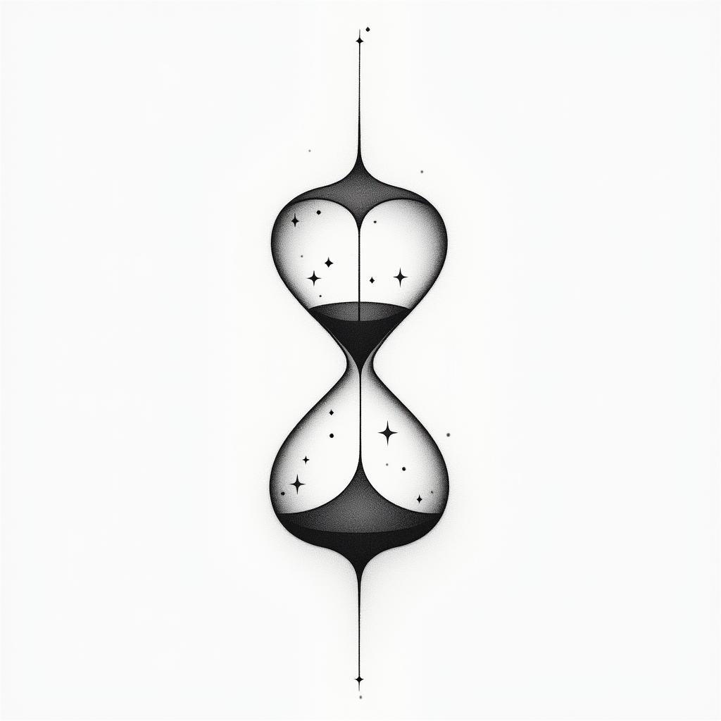 Tattoo should be on the chest. Should be an hourglass. The name of my daughter: Moena. Birthday maybe 17.09.2024.in minimalist style tattoo, featuring simple shapes and fine lines, with minimal shading and details, tiny triangles, creating a sense of balance and harmony - Variation 4