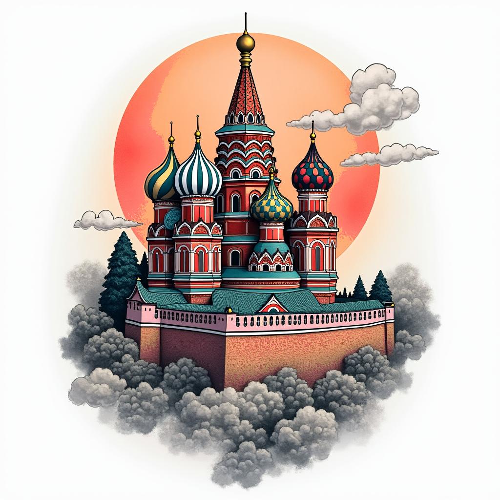 The Kremlin in colourin japanese style tattoo, detailed tattoo, traditional japanese culture tattoo, mythology, 8k - Variation 2