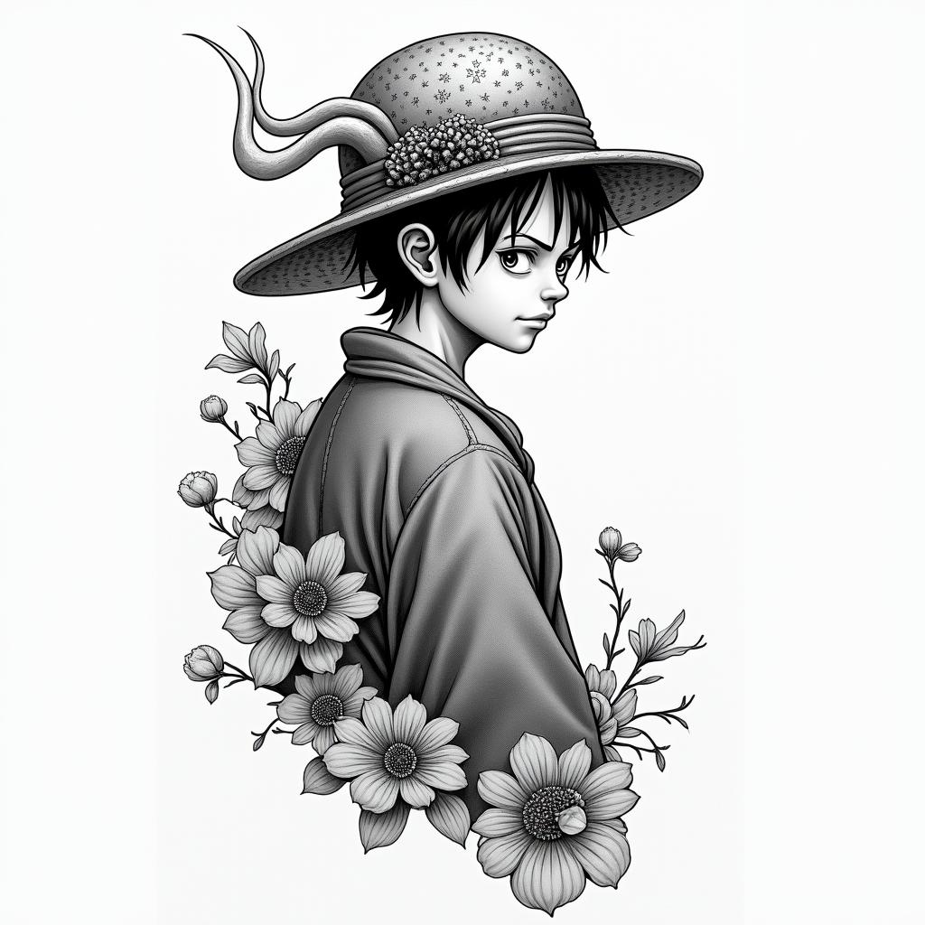 Luffyin japanese style tattoo, detailed tattoo, traditional japanese culture tattoo, mythology, 8k