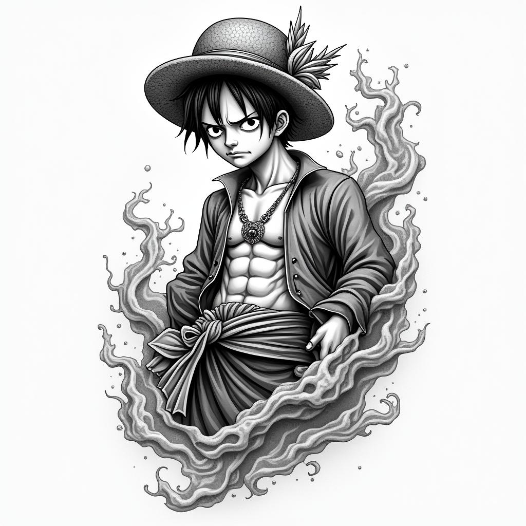 Luffyin japanese style tattoo, detailed tattoo, traditional japanese culture tattoo, mythology, 8k - Variation 3