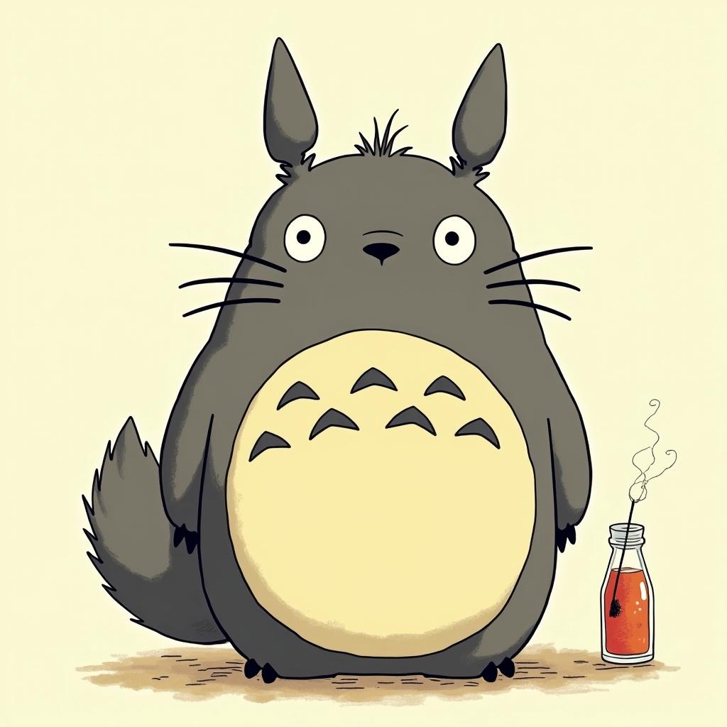 Totoro on coke with slutsGhibli, Studio Ghibli aesthetic, hand-drawn anime style, retro nostalgic atmosphere, retro soft pastel color palette with earthy tones, retro Japanese cinematic shot, yellow tint effect, bald character, smooth surface, anime shadow 90's anime style - Variation 4