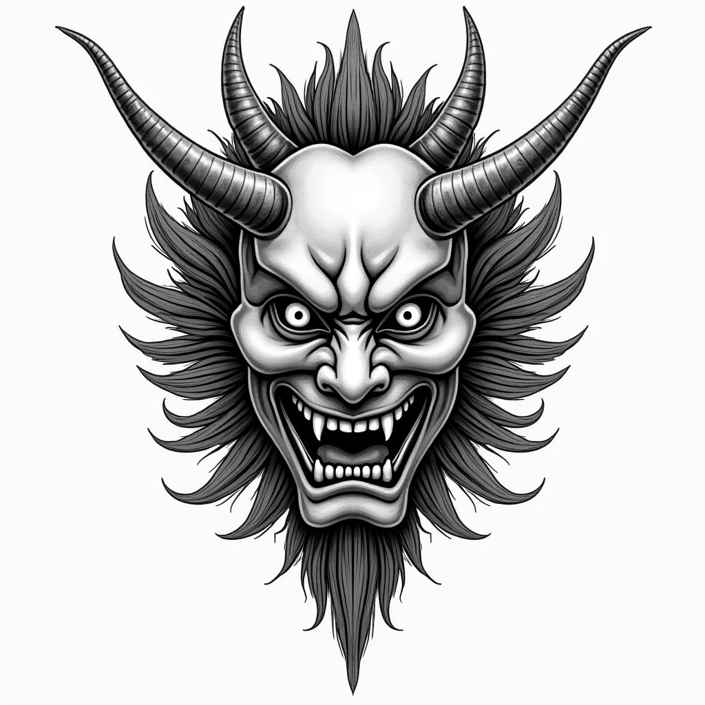Traditional hannya maskin japanese style tattoo, detailed tattoo, traditional japanese culture tattoo, mythology, 8k - Variation 3