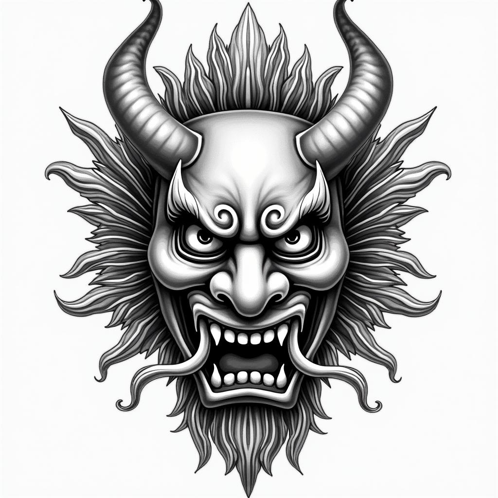 Traditional hannya maskin japanese style tattoo, detailed tattoo, traditional japanese culture tattoo, mythology, 8k - Variation 2