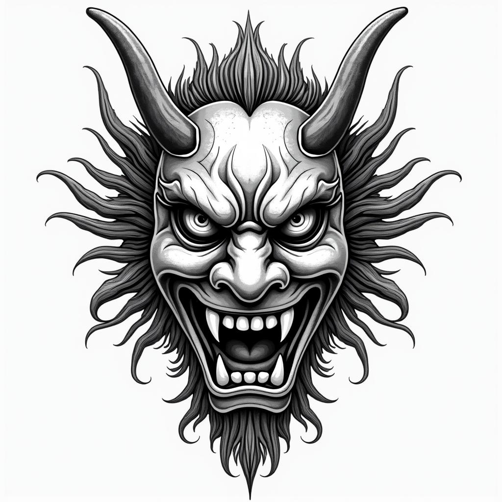 Traditional hannya maskin japanese style tattoo, detailed tattoo, traditional japanese culture tattoo, mythology, 8k - Variation 4