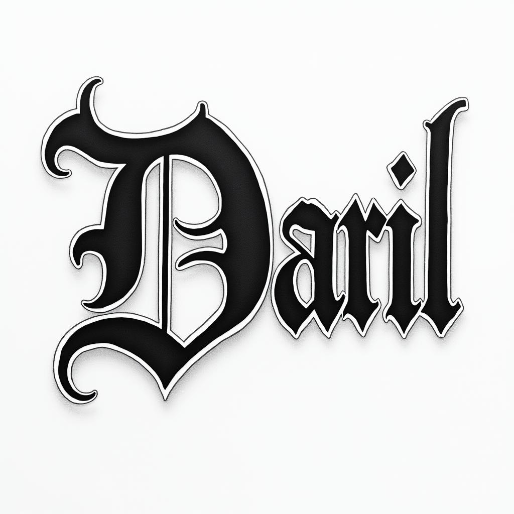 Danieltext-based tattoo, gothic font ultra-realistic, perfectly placed, high-quality font design, photo-realistic shading, 8k, high quality, finely detailed typography - Variation 7