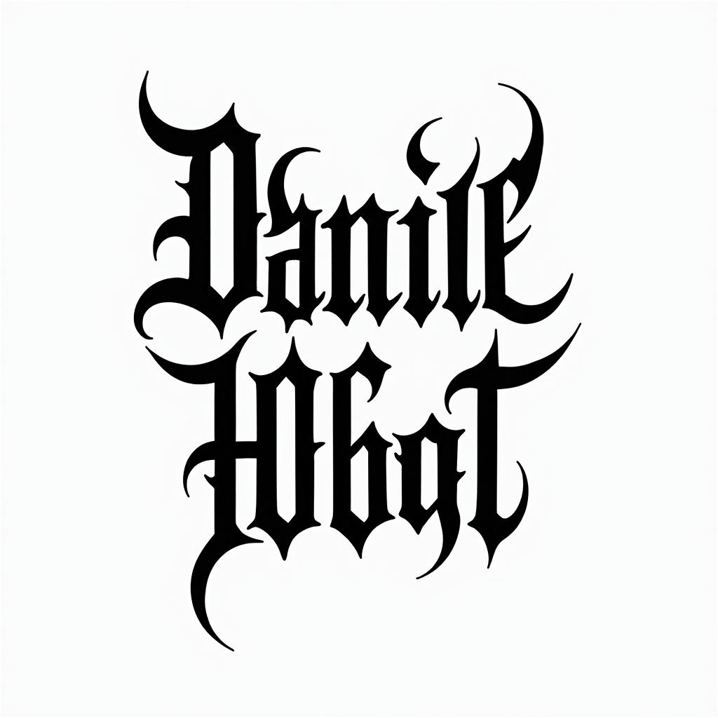 Danieltext-based tattoo, gothic font ultra-realistic, perfectly placed, high-quality font design, photo-realistic shading, 8k, high quality, finely detailed typography - Variation 5