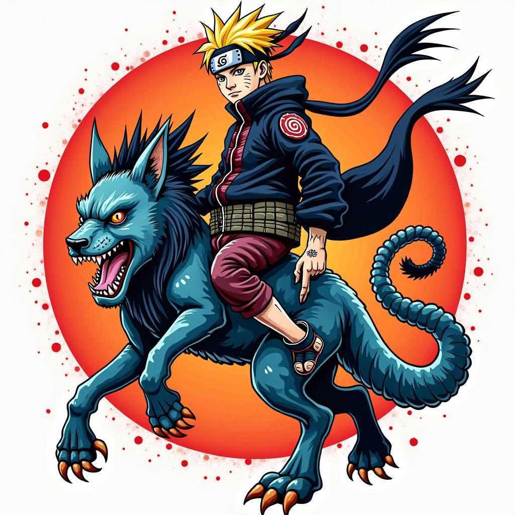 Killer B from Naruto on his tailed beastin pop art style tattoo, featuring bold and vibrant colors, exaggerated outlines, iconic imagery, inspired by comic books and speech bubbles, comic book characters, retro pop culture - Variation 3