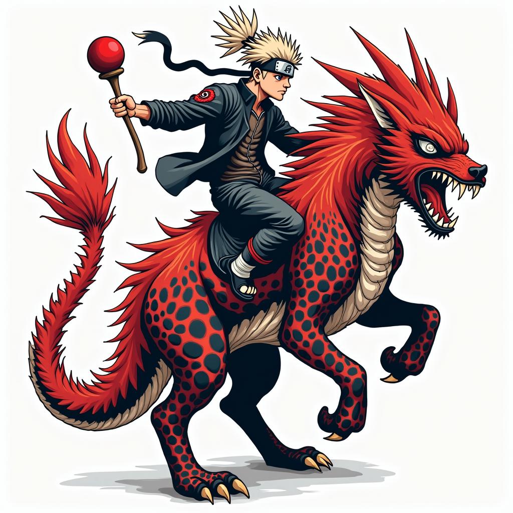 Killer B from Naruto on his tailed beastin pop art style tattoo, featuring bold and vibrant colors, exaggerated outlines, iconic imagery, inspired by comic books and speech bubbles, comic book characters, retro pop culture - Variation 2