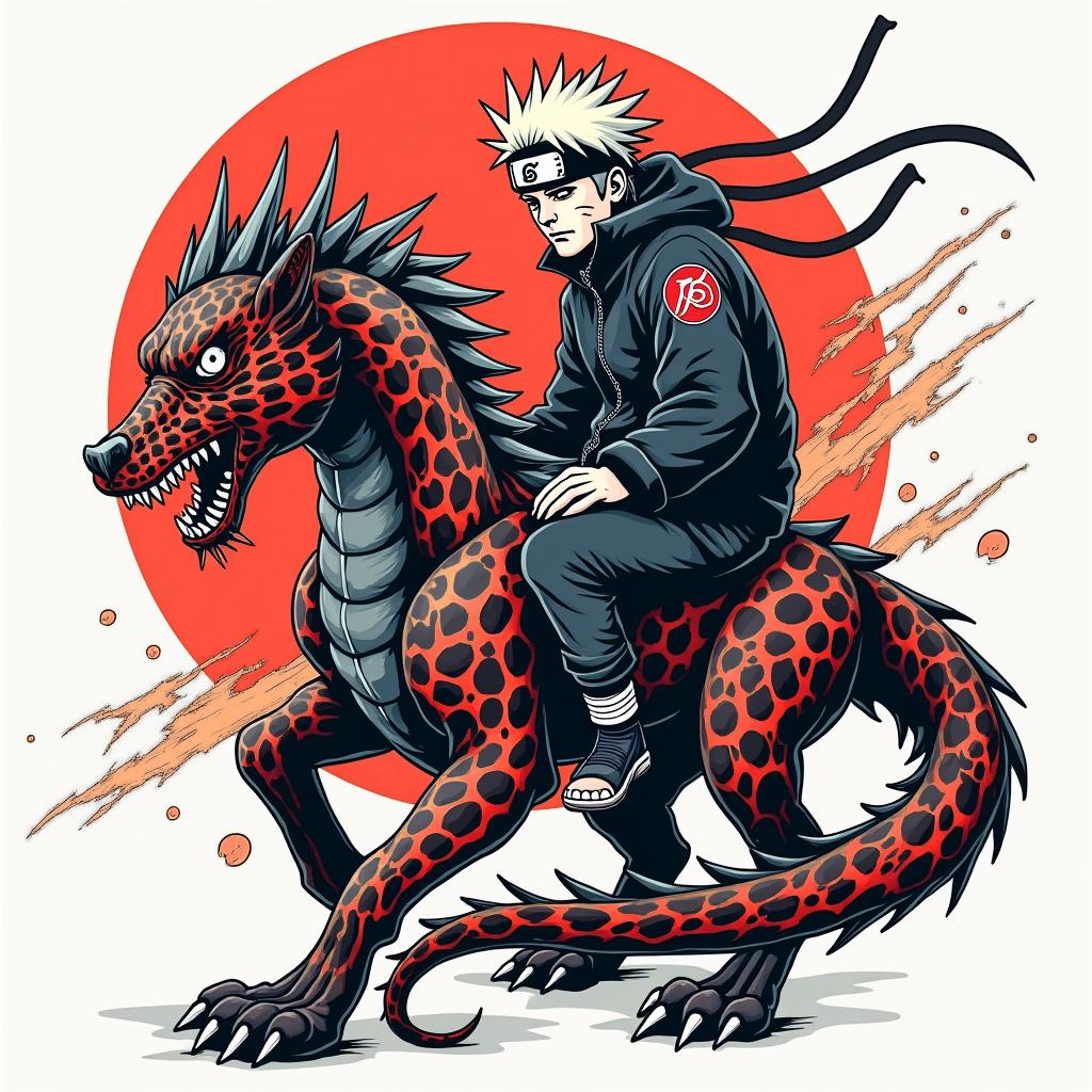 Killer B from Naruto on his tailed beastin pop art style tattoo, featuring bold and vibrant colors, exaggerated outlines, iconic imagery, inspired by comic books and speech bubbles, comic book characters, retro pop culture - Variation 4