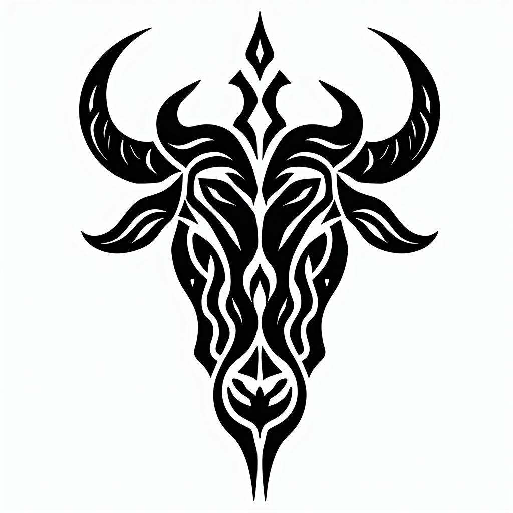 Taurus bullin tribal tattoo style, featuring bold and black geometric shapes, curved lines, intertwine and flow seamlessly, creating a powerful and symbolic design, polynesian and maori styles - Variation 4
