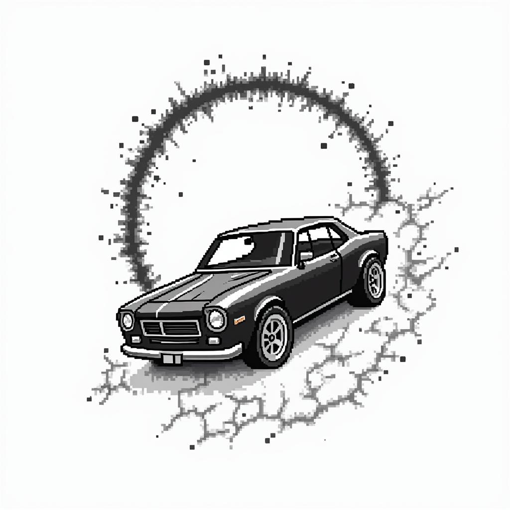 Moparin 8-bit tattoo style, minimalistic pixel style tattoo, pixel art with simplified shapes and retro gaming visuals, inspired by 8-bit pixel based detailing - Variation 3