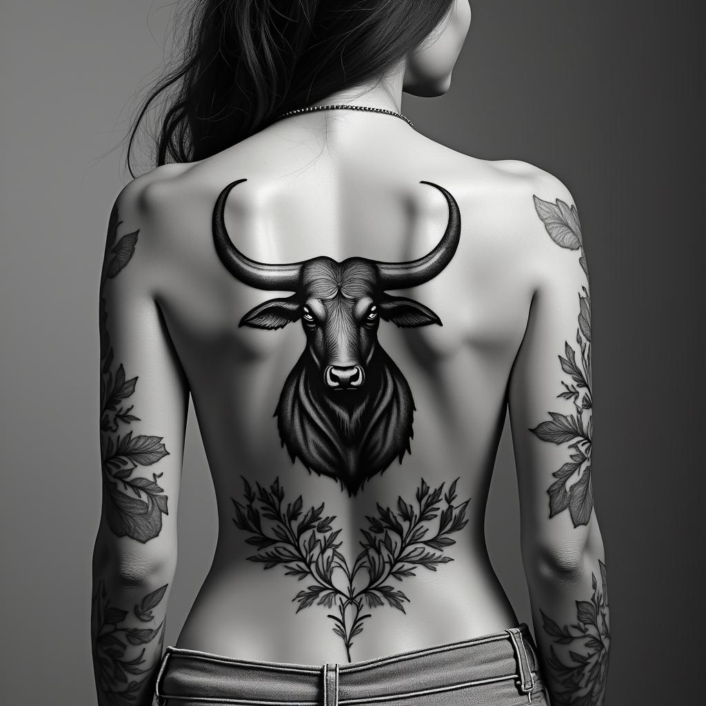 Taurus bullin bohemian style tattoo, 8k - Variation 4