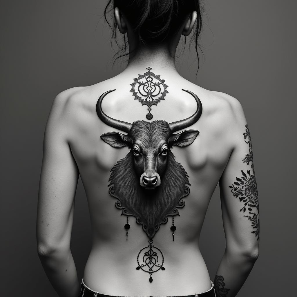 Taurus bullin bohemian style tattoo, 8k