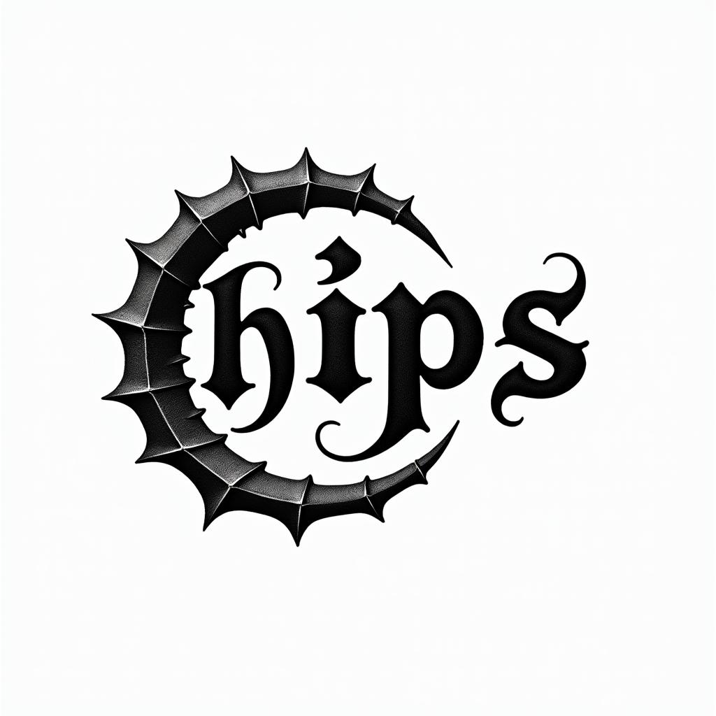 Chips Capricorntext-based tattoo, gothic font ultra-realistic, perfectly placed, high-quality font design, photo-realistic shading, 8k, high quality, finely detailed typography - Variation 2