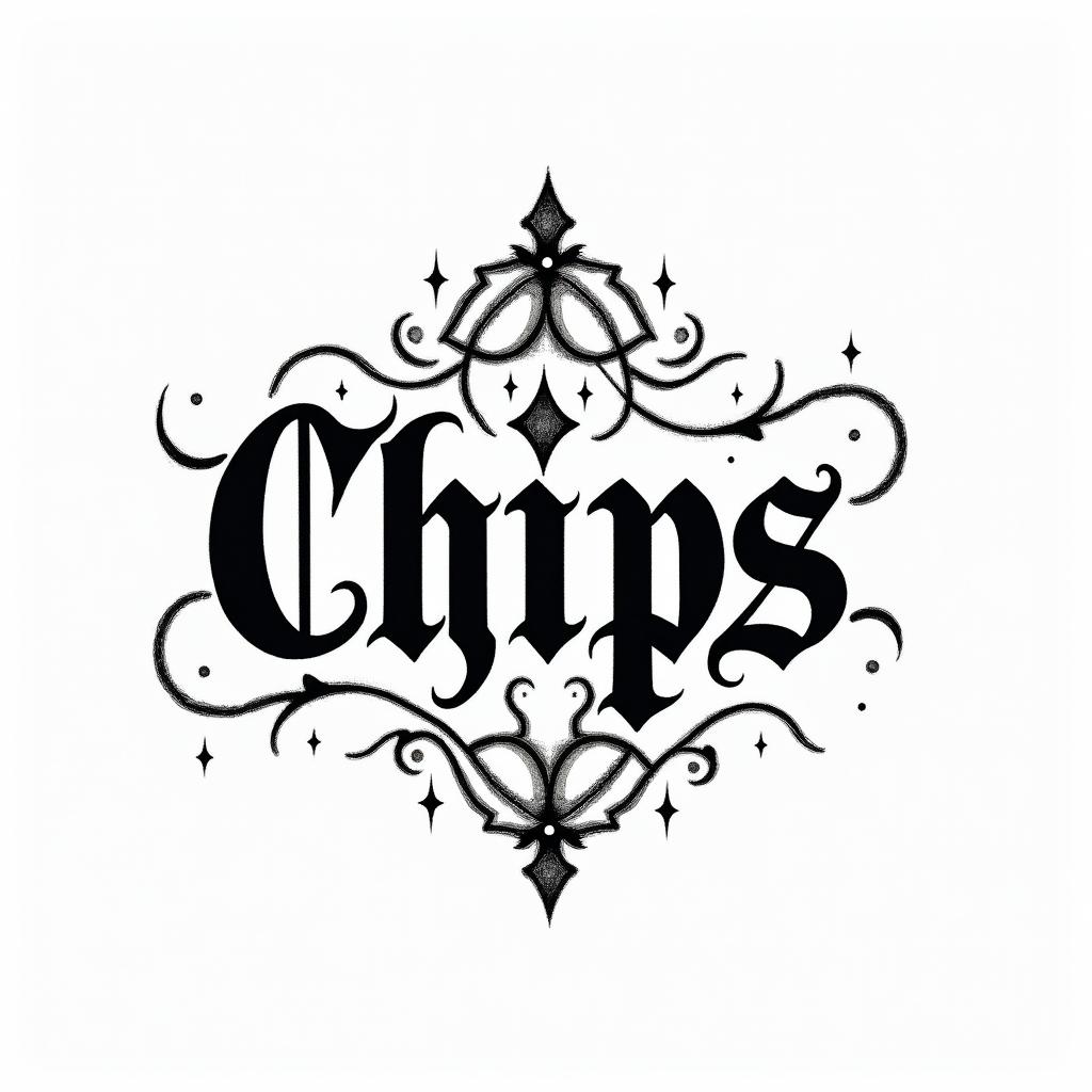 Chips Capricorntext-based tattoo, gothic font ultra-realistic, perfectly placed, high-quality font design, photo-realistic shading, 8k, high quality, finely detailed typography - Variation 3