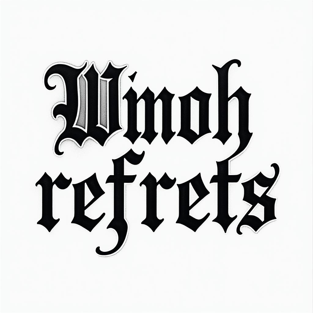 Without regretstext-based tattoo, gothic font ultra-realistic, perfectly placed, high-quality font design, photo-realistic shading, 8k, high quality, finely detailed typography - Variation 3