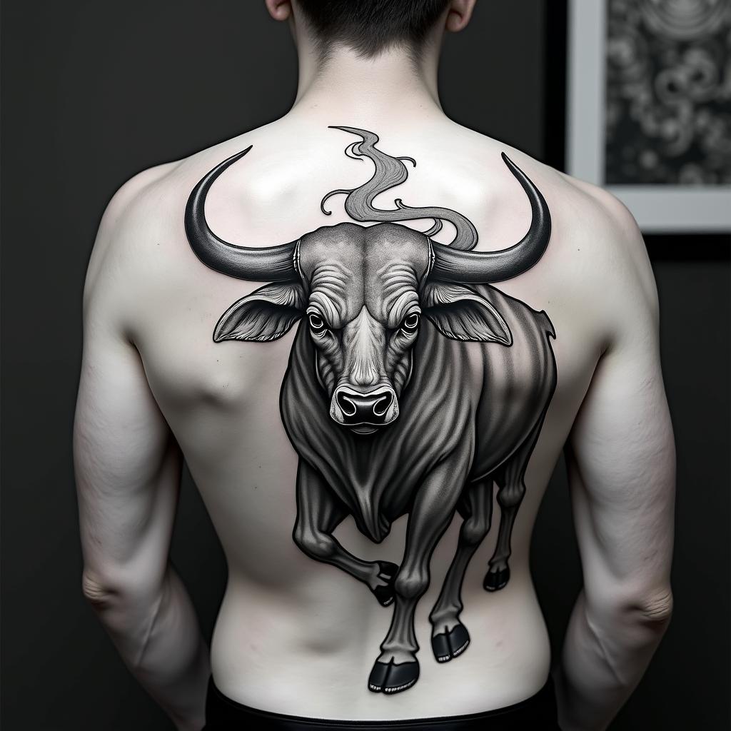Taurus bullin japanese style tattoo, detailed tattoo, traditional japanese culture tattoo, mythology, 8k - Variation 6